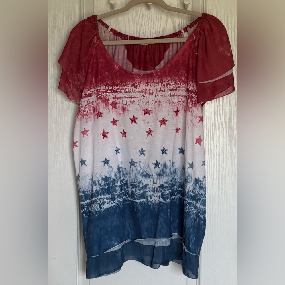 Indigo Soul Women's Red, White, and Blue Star Print Top